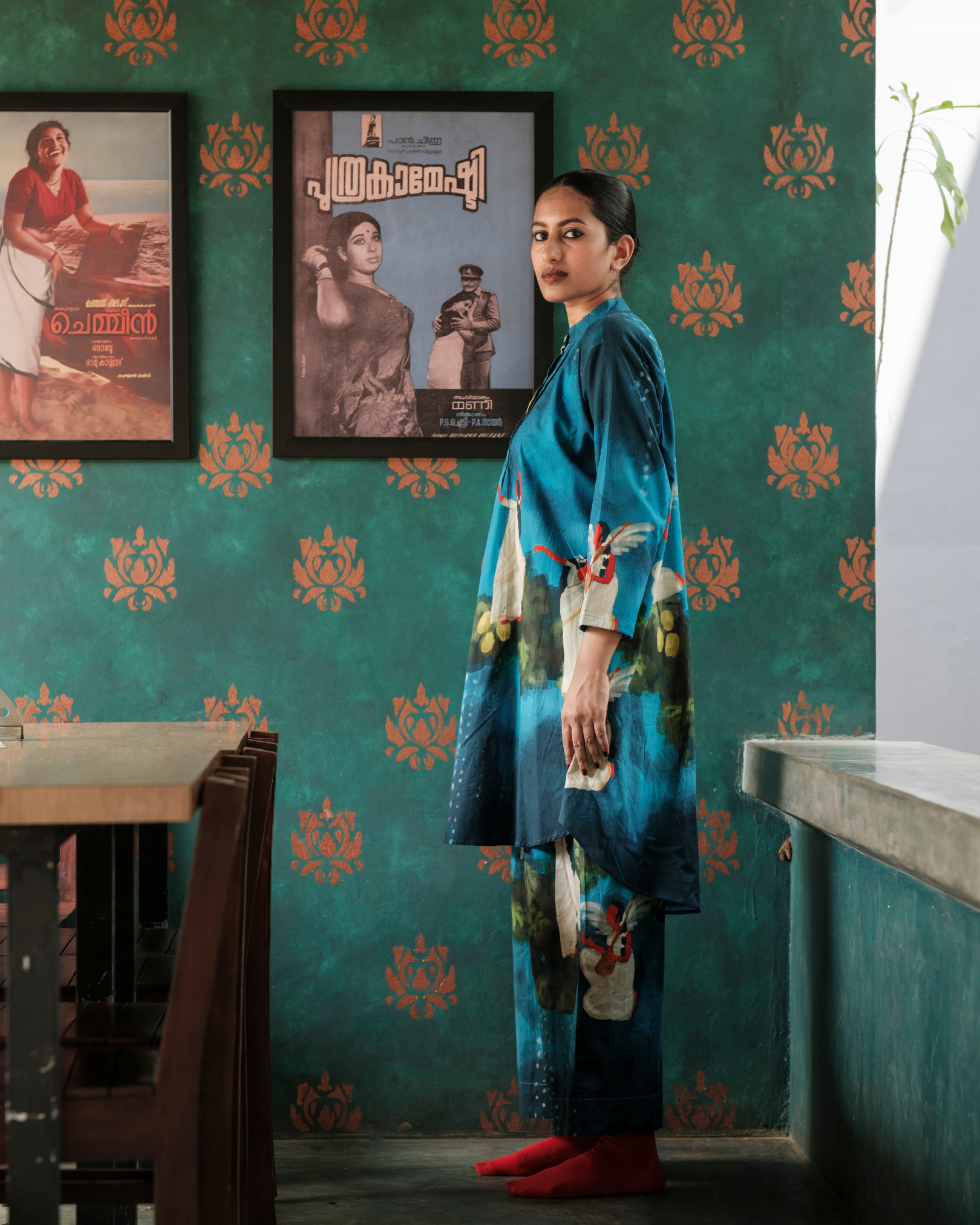 Lila co ord set in cotton- blue