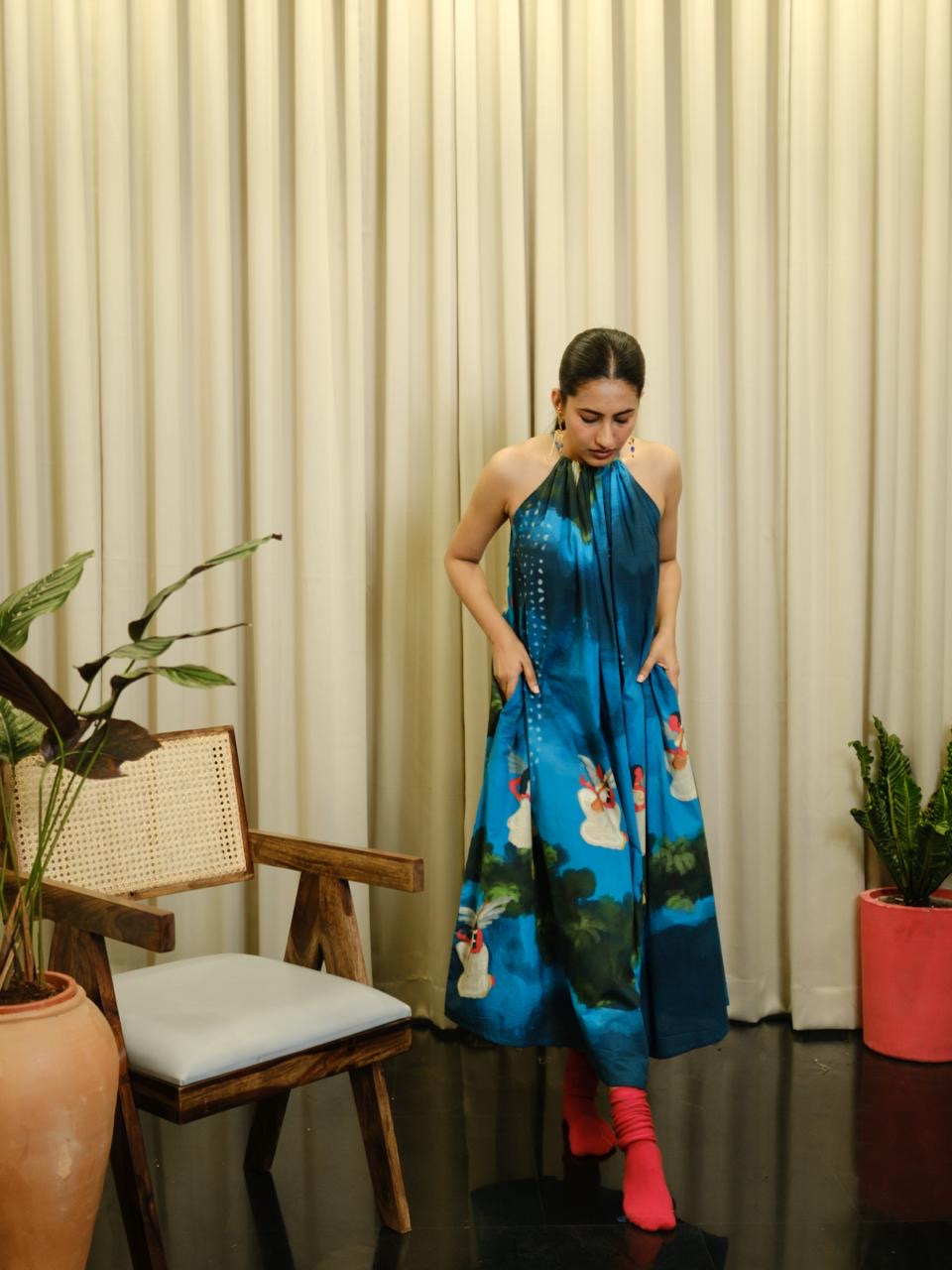 Kadhali blue halterneck-long