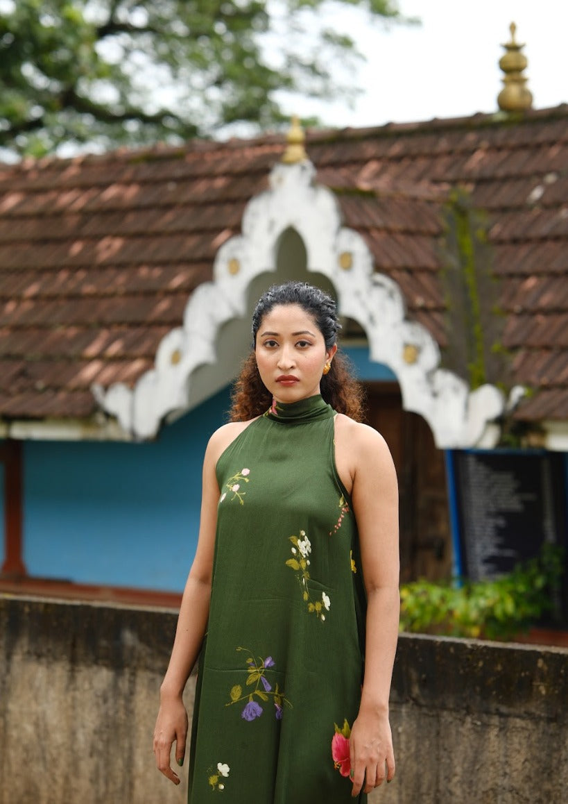 Pookkuda Halter Dress – Green