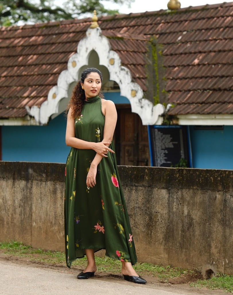 Pookkuda Halter Dress – Green