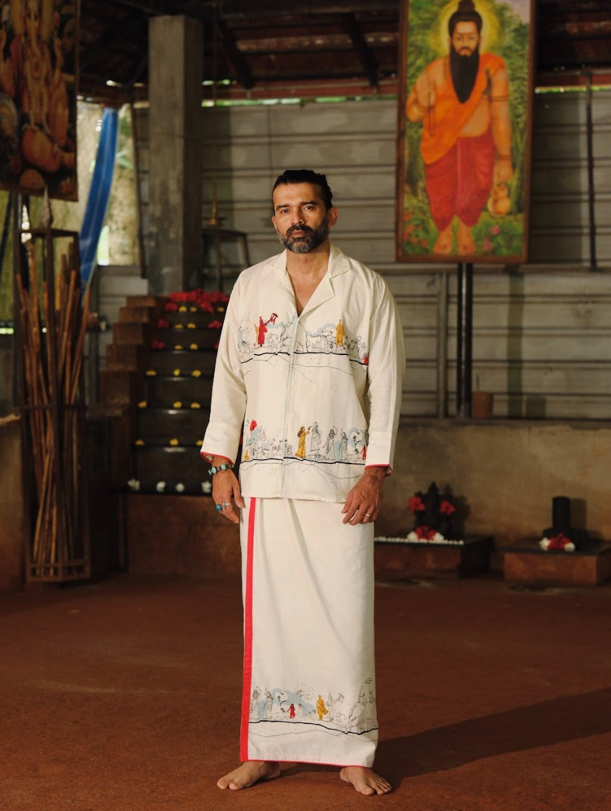 Varambu Full Sleeve Shirt  (offwhite) and Mundu