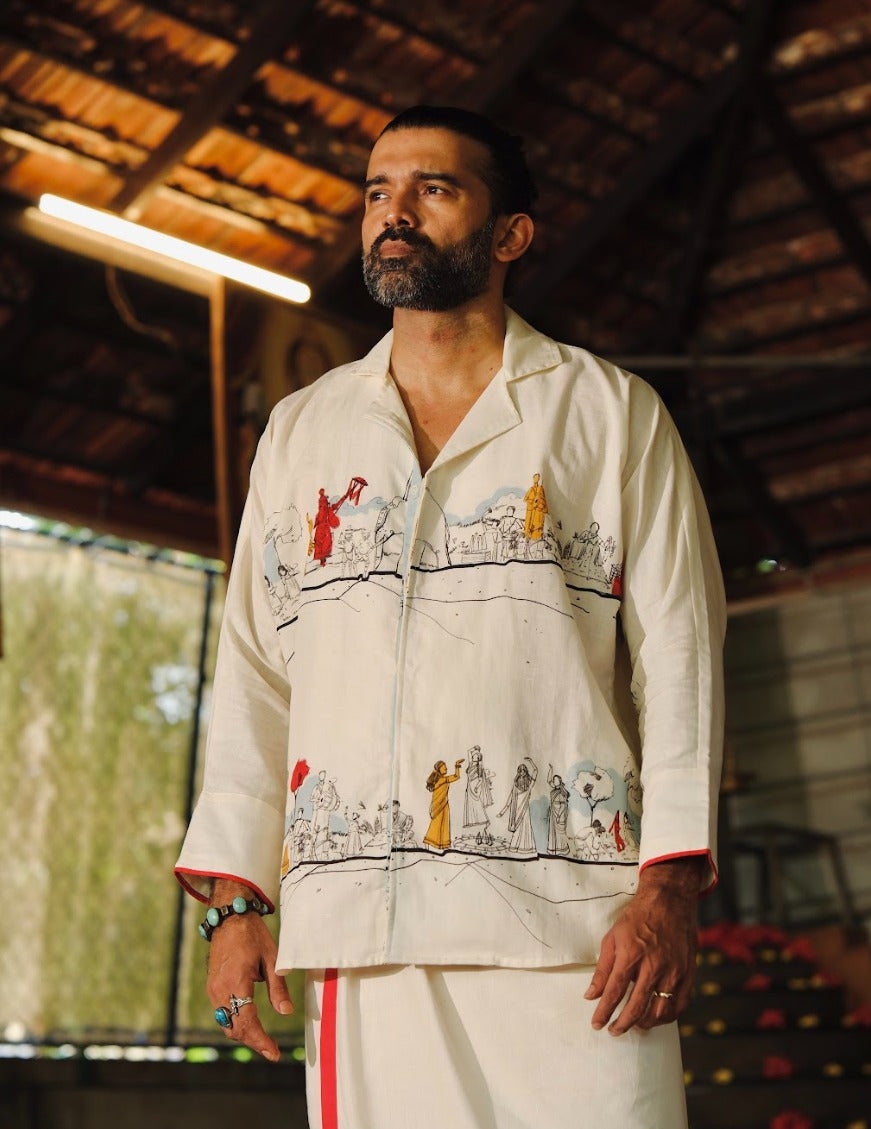 Varambu Full Sleeve Shirt  (offwhite) and Mundu