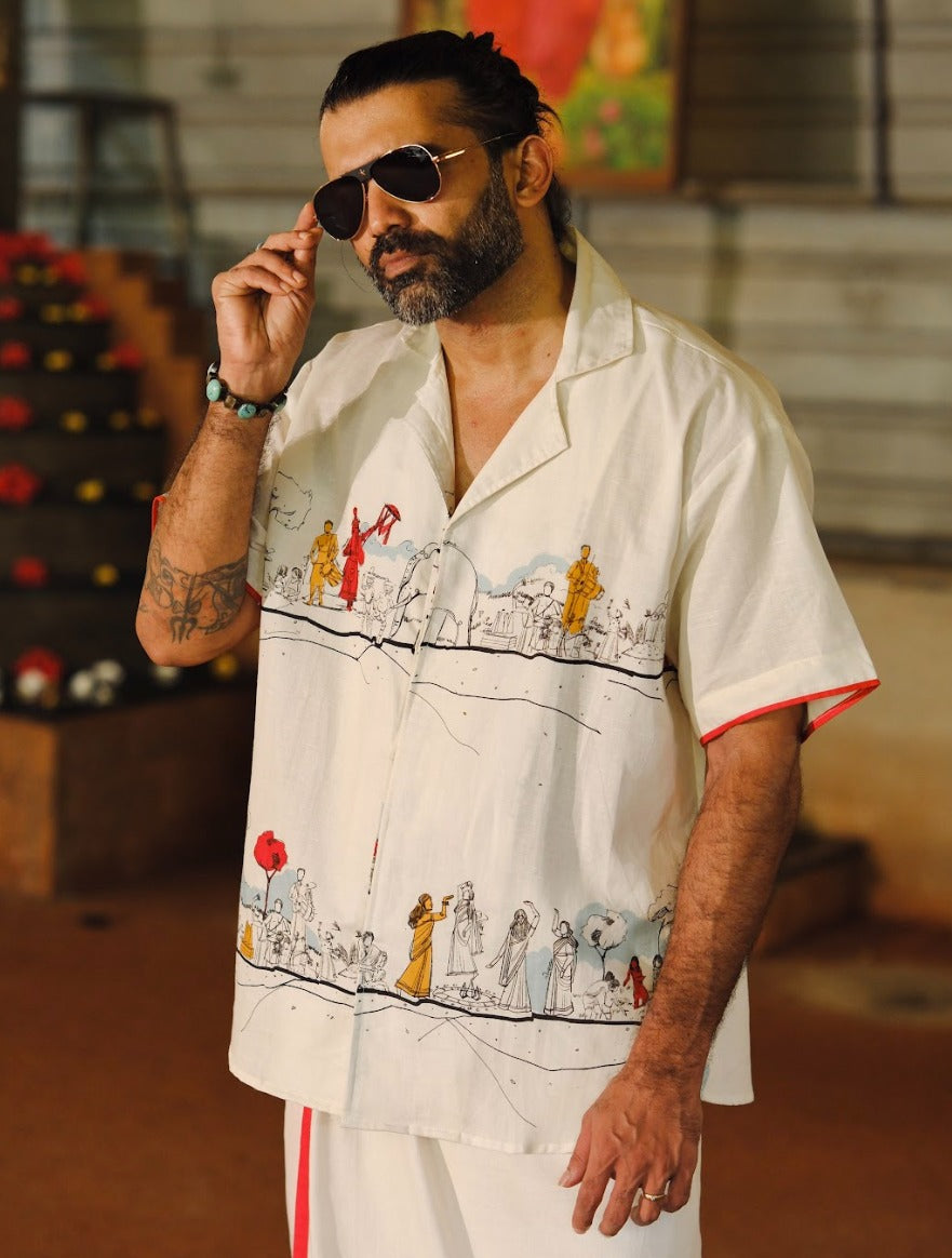Varambu Half Sleeve Shirt  (offwhite) and Mundu