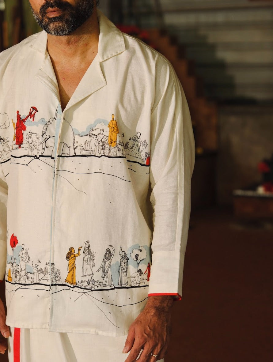 Varambu Full Sleeve Shirt  (offwhite) and Mundu