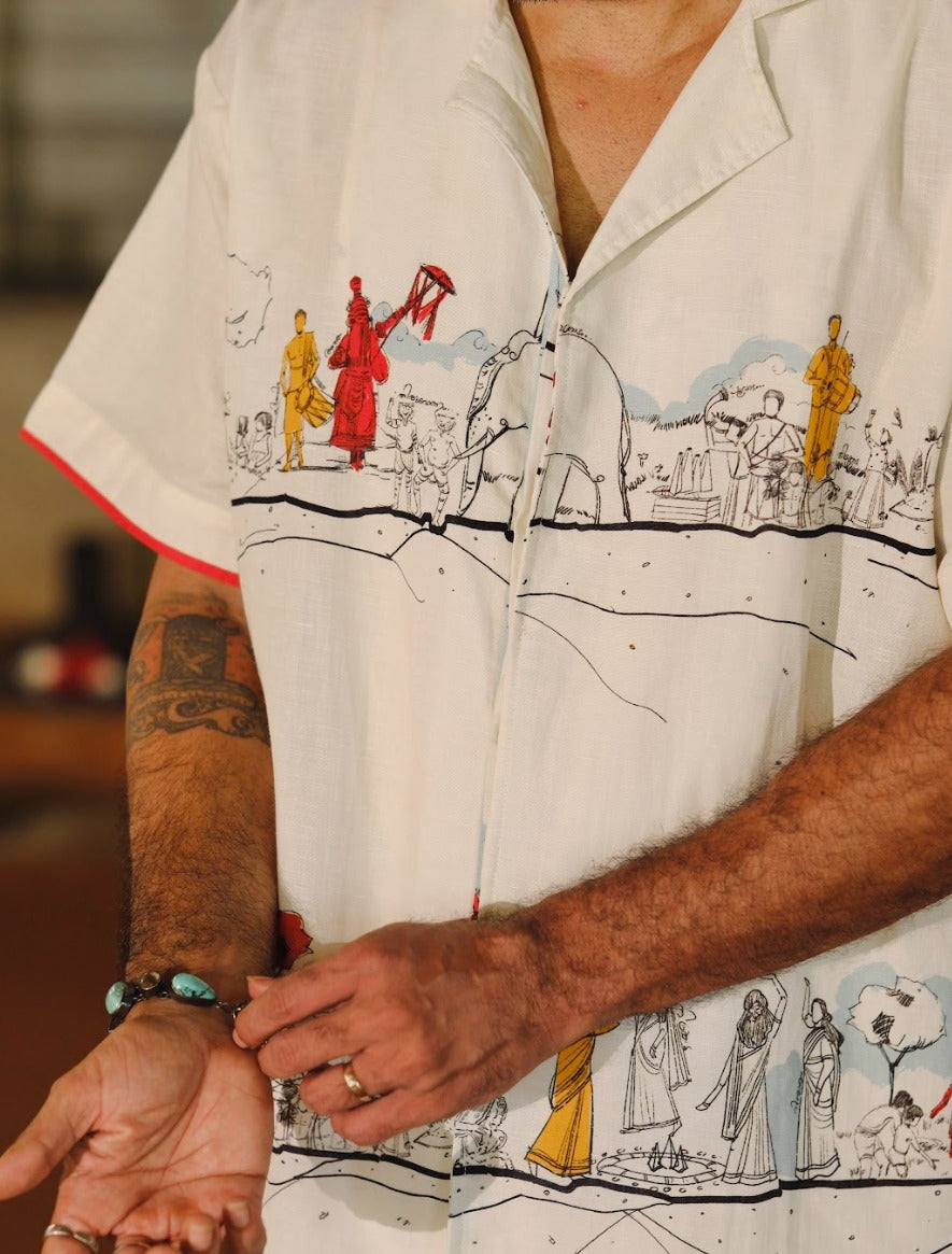 Varambu Half Sleeve Shirt  (offwhite) and Mundu
