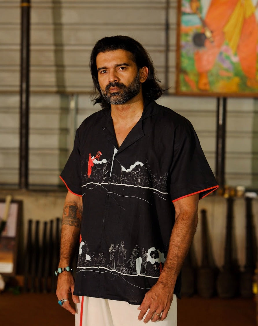 Varambu Half Sleeve Shirt  (black) and Mundu