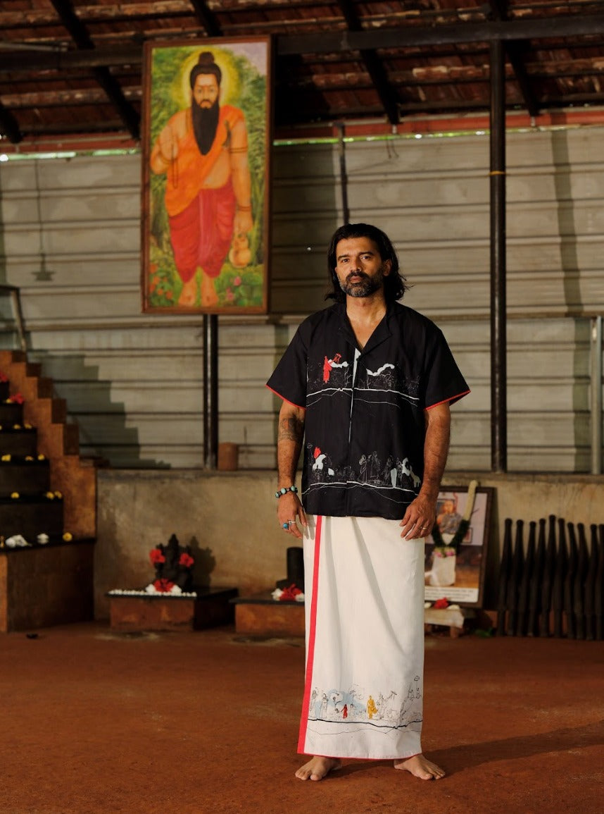 Varambu Half Sleeve Shirt  (black) and Mundu