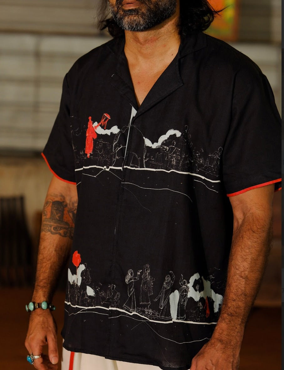 Varambu Half Sleeve Shirt  (black) and Mundu