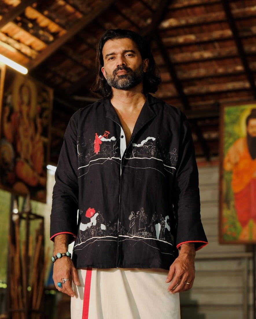 Varambu Full Sleeve Shirt (black)  and Mundu