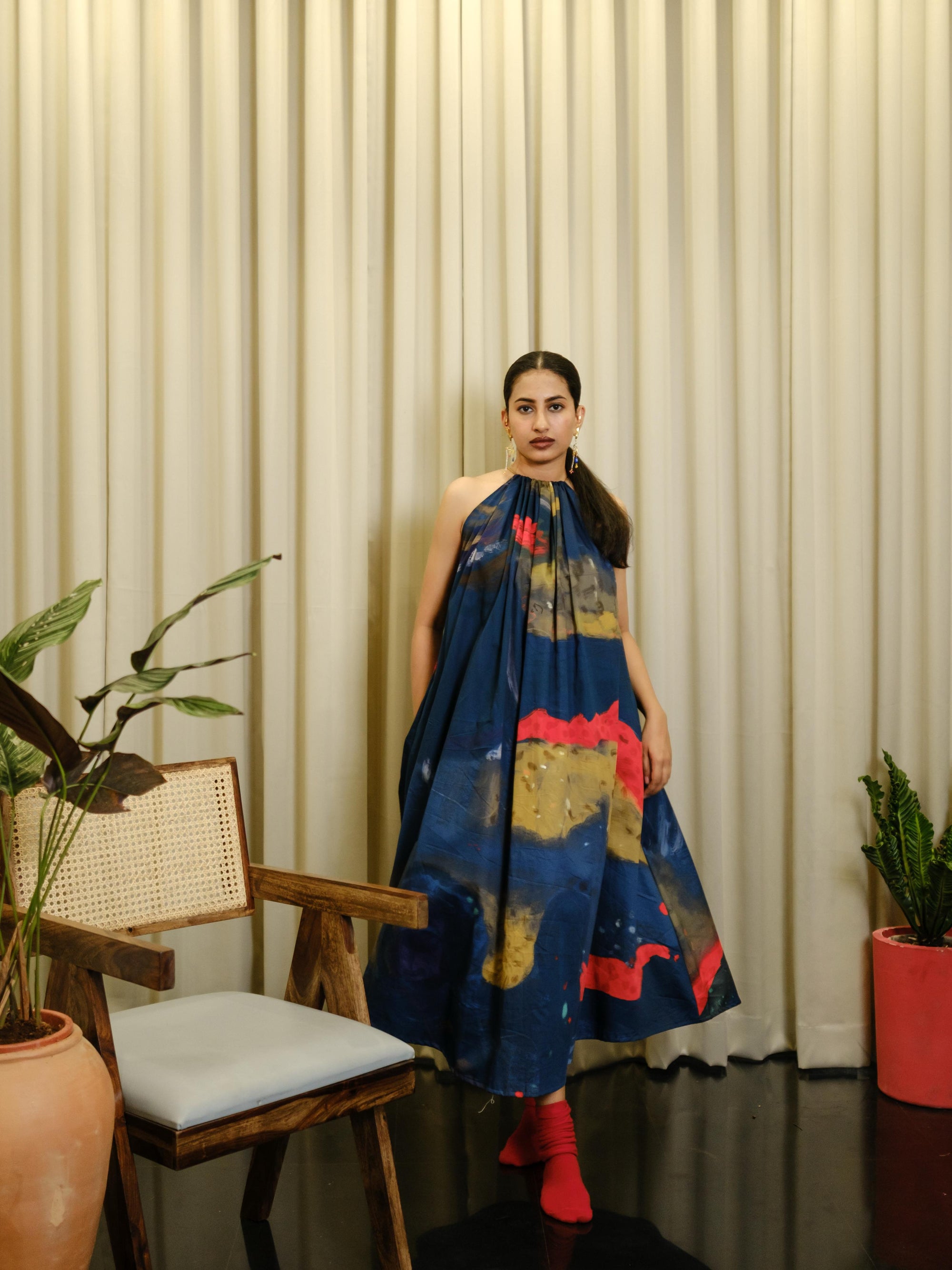 Aattam long halterneck dress