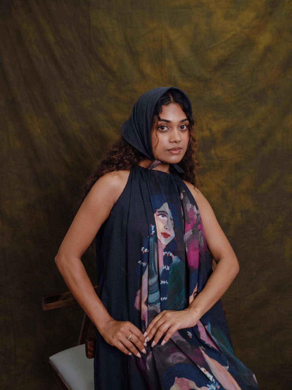 Parijatham black halterneck long
