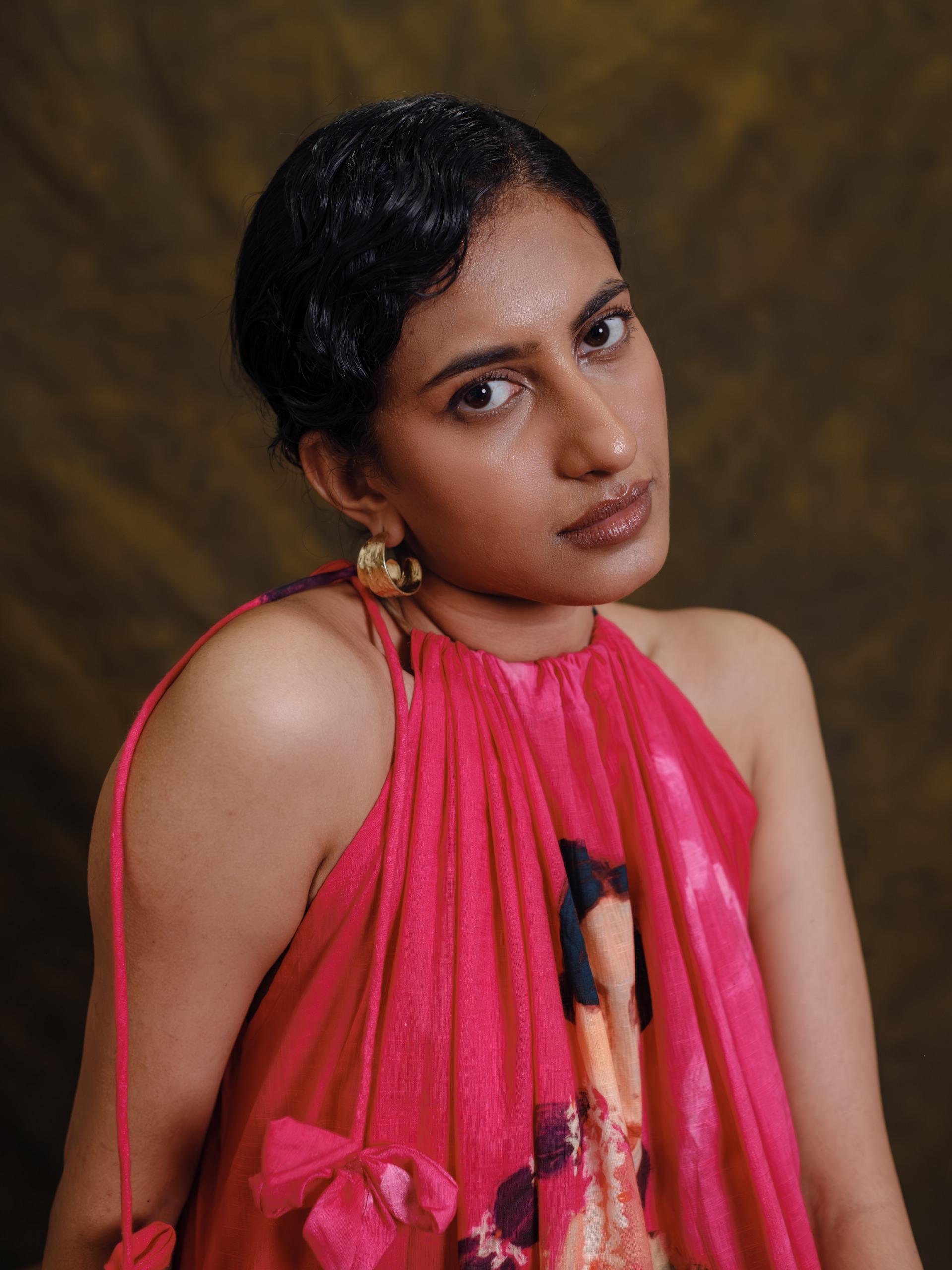 Parijatham pink halterneck long