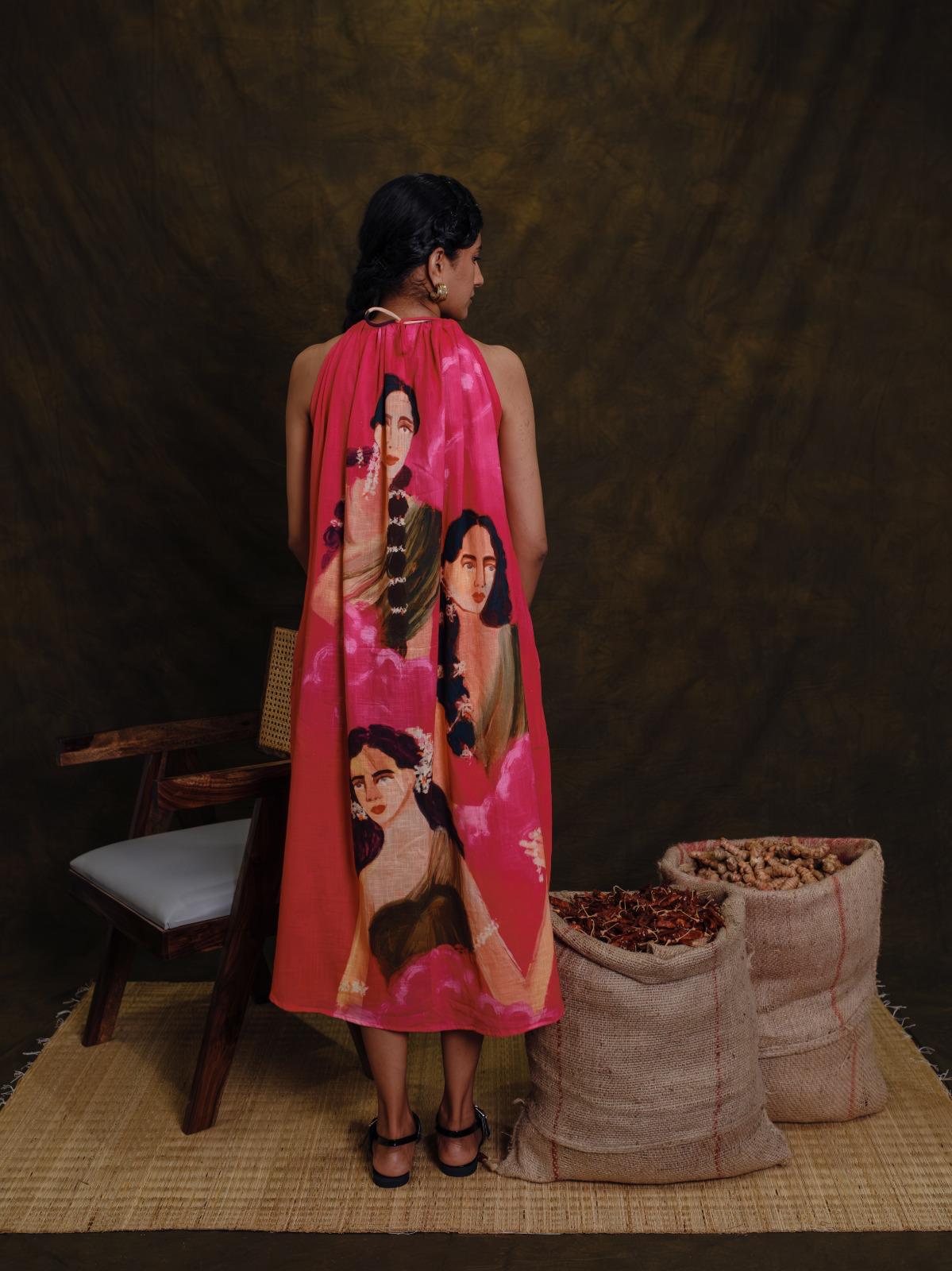 Parijatham pink halterneck long